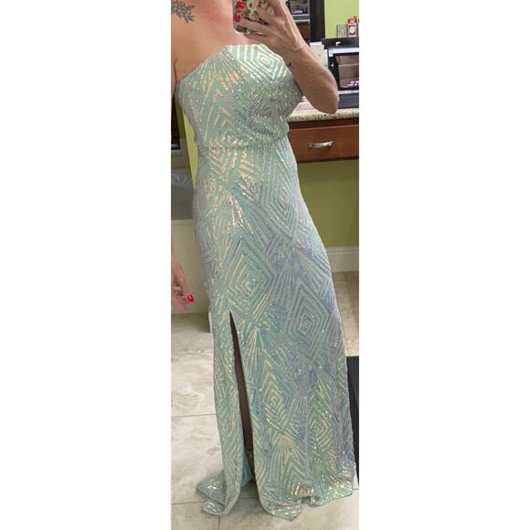 Speechless 9 embellished strapless formal evening gown light sage green NWOT - Picture 4 of 12